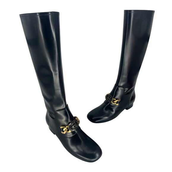 Gucci Interlocking GG Chain Patent Leather Knee Boots - Picture 7 of 16